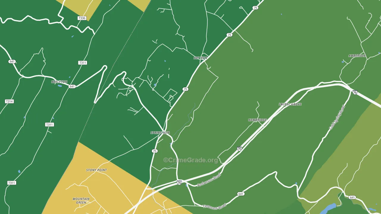 Spring Run, PA Map of Vehicle Theft Rates