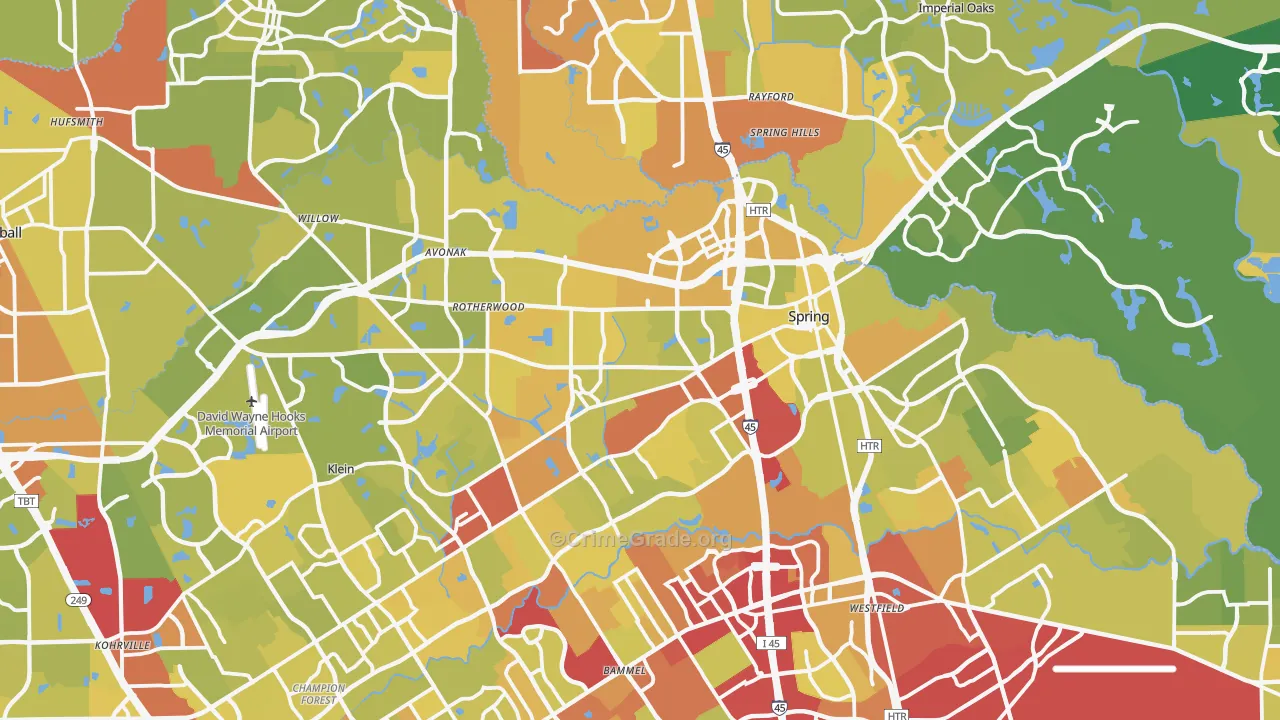 Spring, TX Map of Vehicle Theft Rates