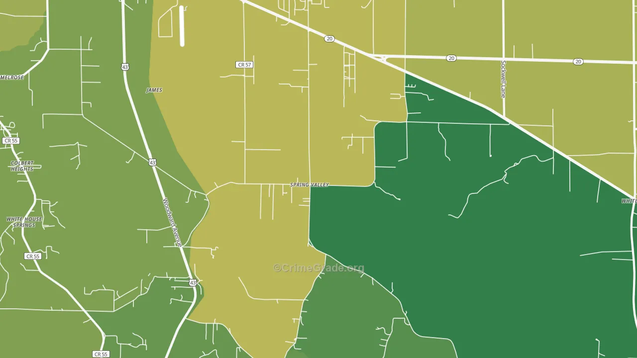 Spring Valley, AL Map of Vehicle Theft Rates
