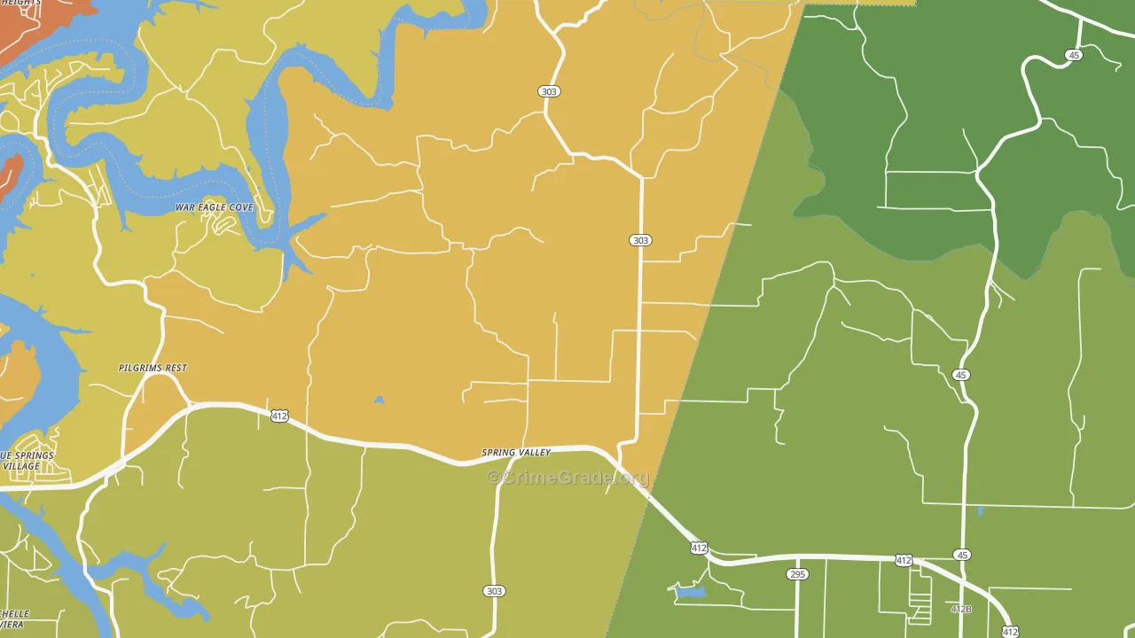Spring Valley, AR Map of Vehicle Theft Rates