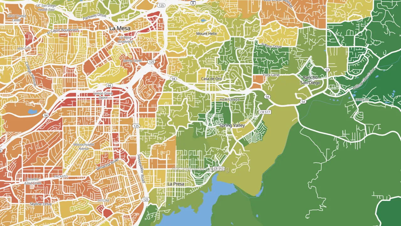 Spring Valley, CA Map of Vehicle Theft Rates