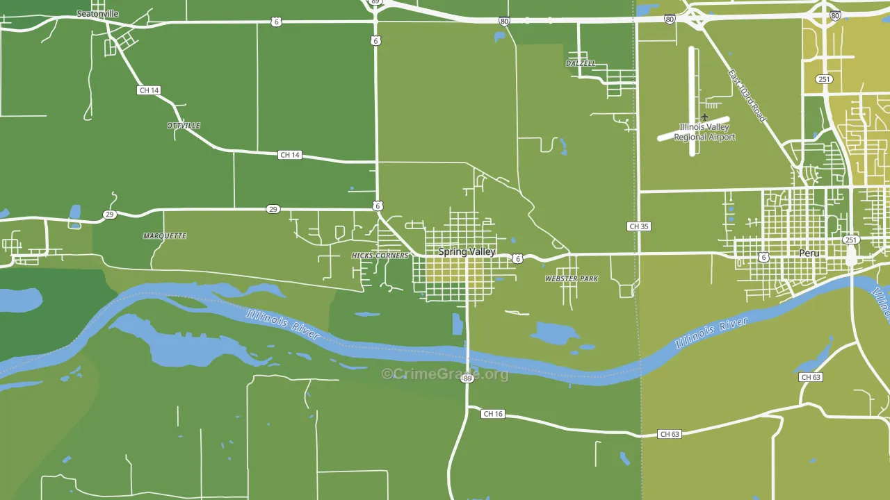 Spring Valley, IL Map of Vehicle Theft Rates