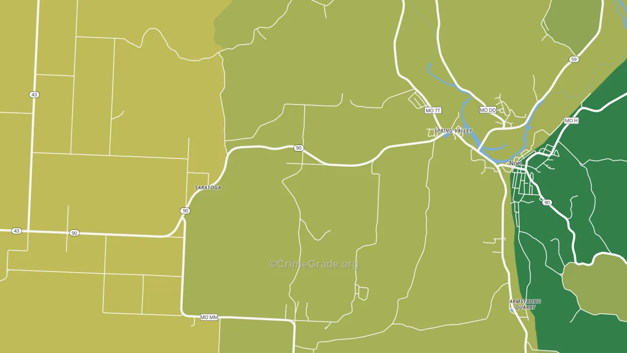 Spring Valley, MO Map of Vehicle Theft Rates