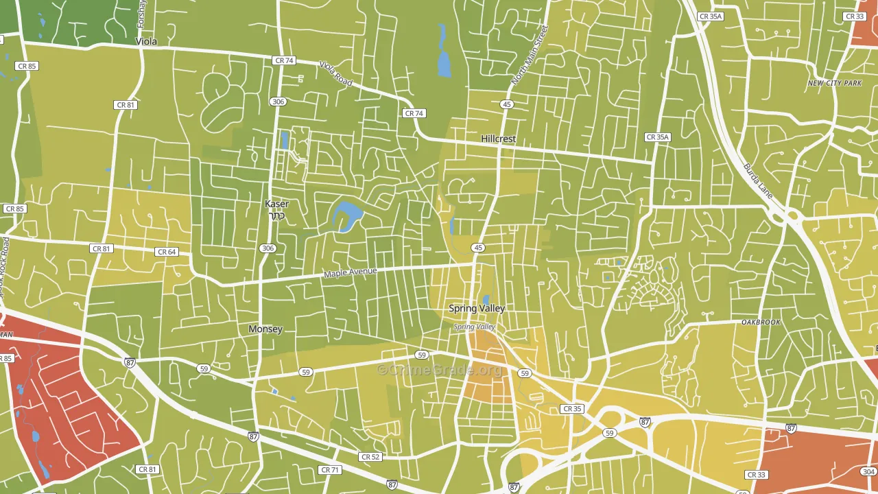 Spring Valley, NY Map of Vehicle Theft Rates