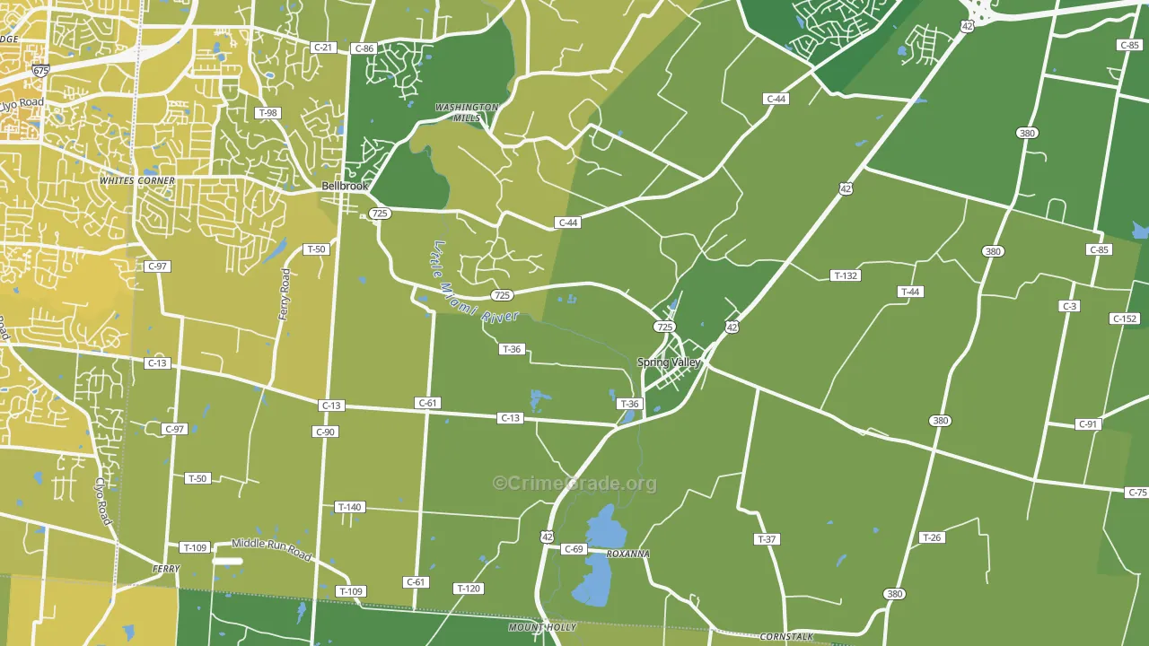 Spring Valley, OH Map of Vehicle Theft Rates