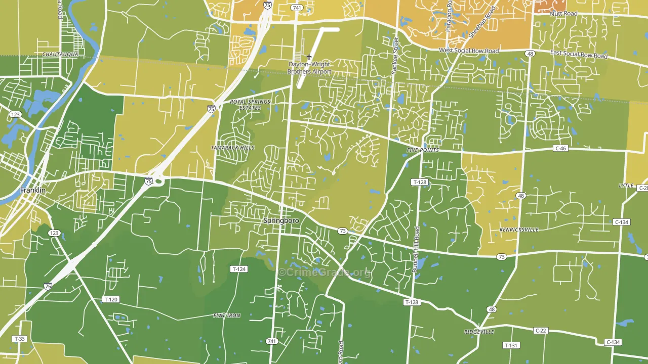 Springboro, OH Map of Vehicle Theft Rates