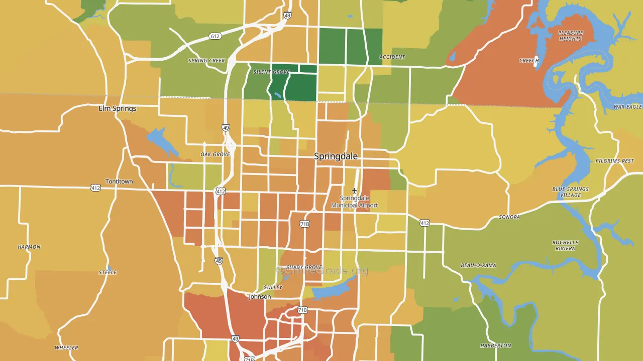 Springdale, AR Map of Vehicle Theft Rates
