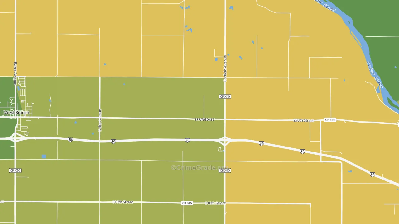 Springdale, IA Map of Vehicle Theft Rates