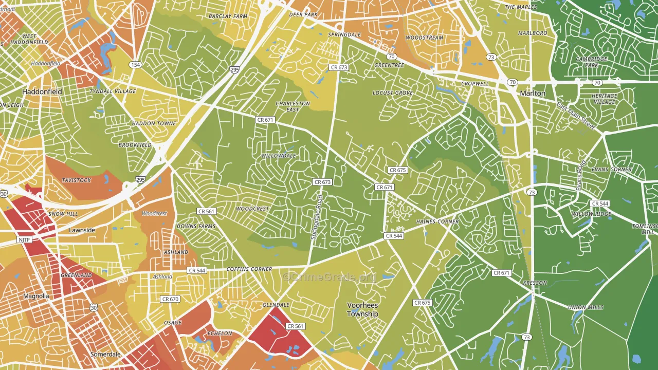 Springdale, NJ Map of Vehicle Theft Rates