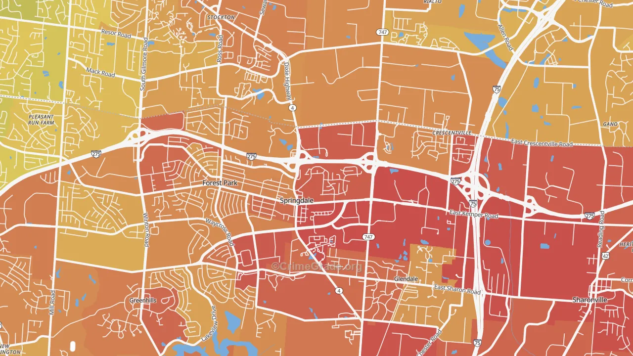 Springdale, OH Map of Vehicle Theft Rates