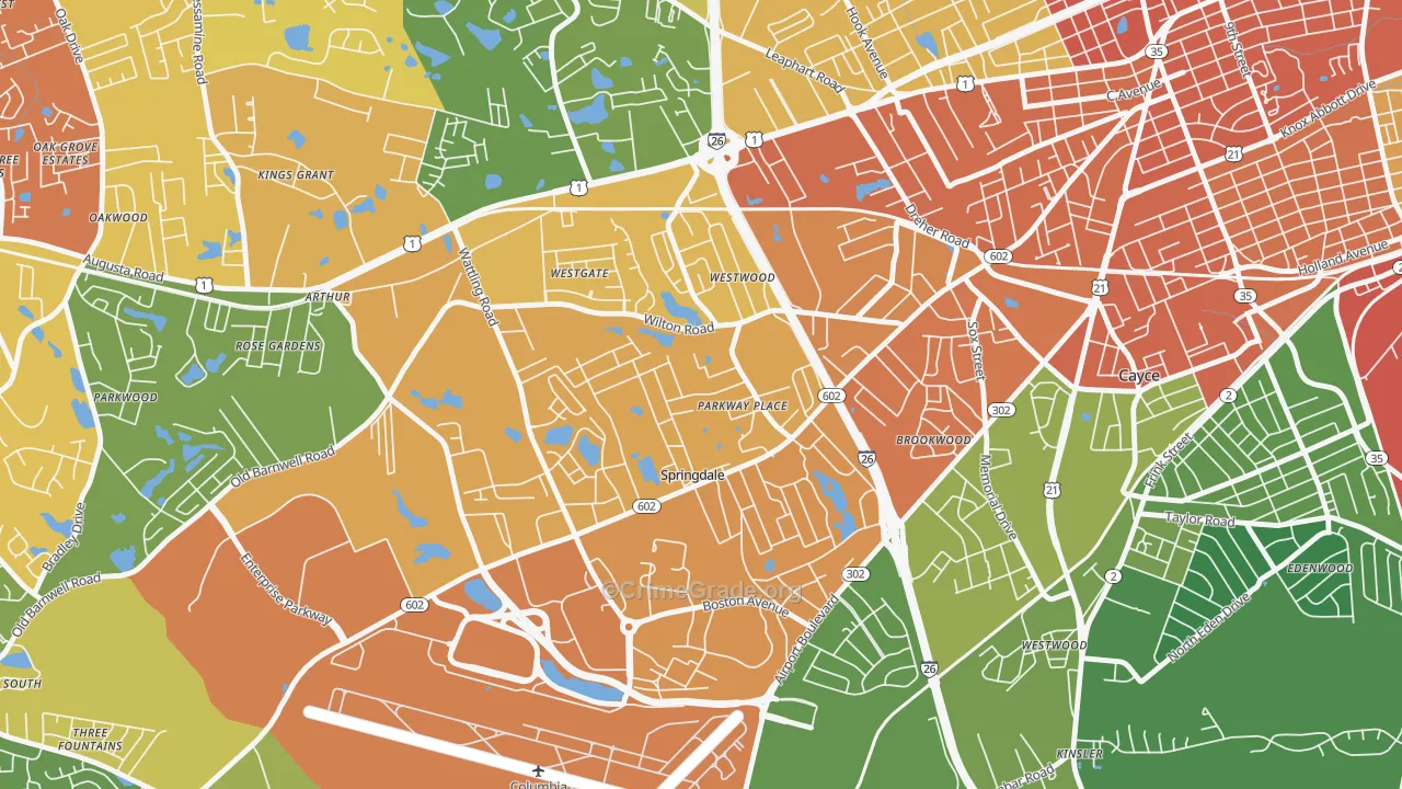 Springdale, SC Map of Vehicle Theft Rates