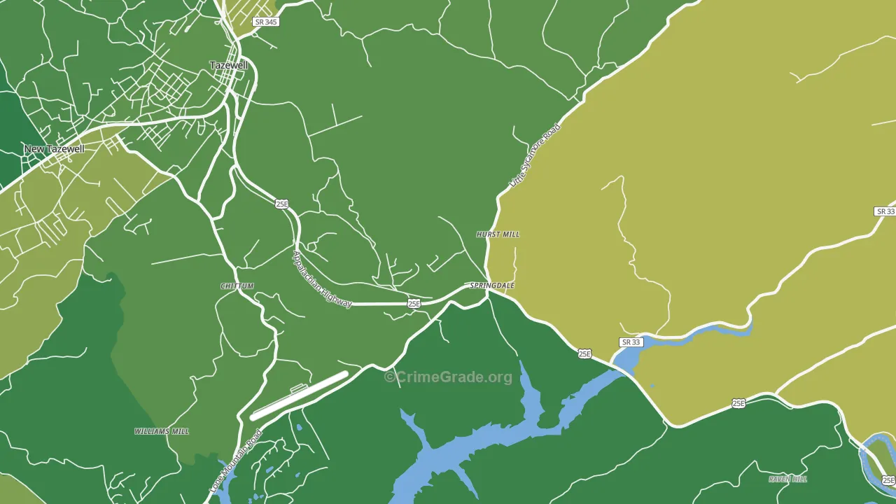 Springdale, TN Map of Vehicle Theft Rates