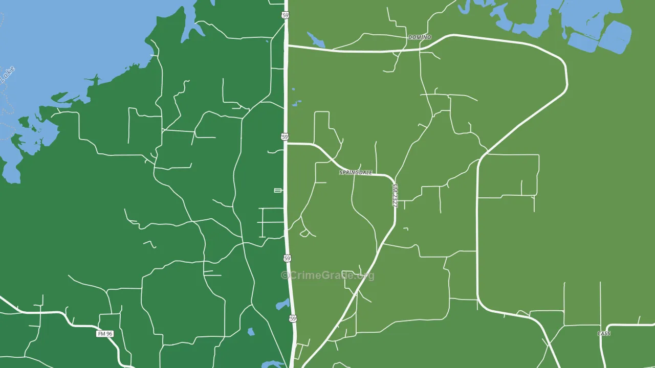 Springdale, TX Map of Vehicle Theft Rates