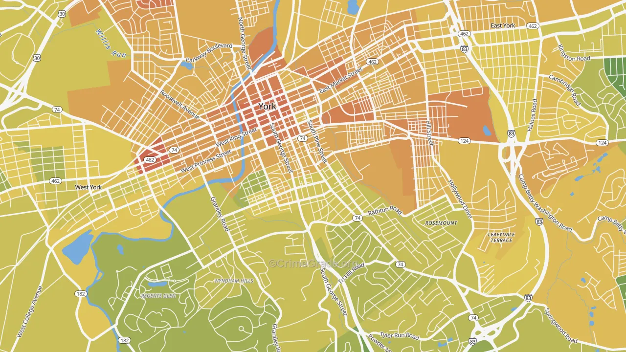 Springdale, York, PA Map of Vehicle Theft Rates