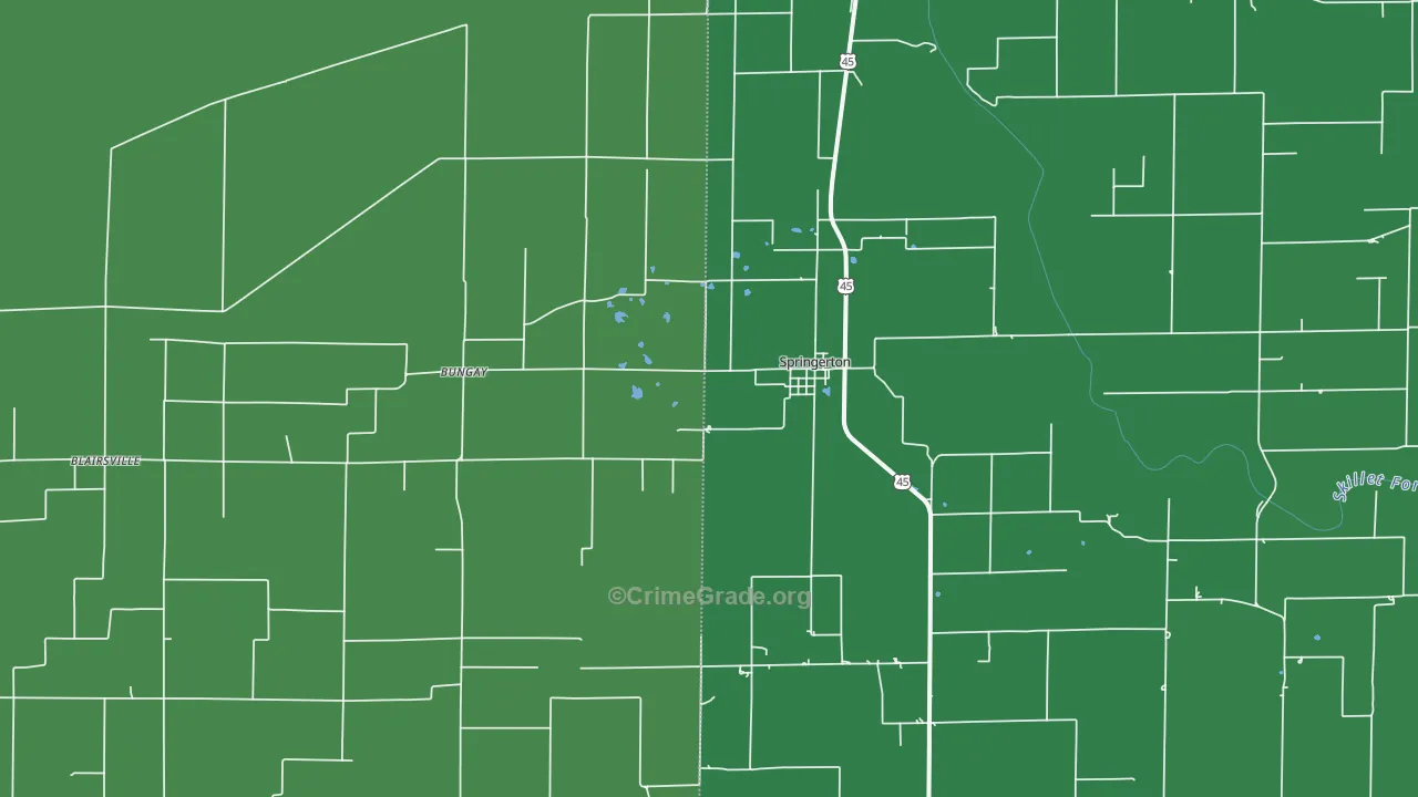 Springerton, IL Map of Vehicle Theft Rates