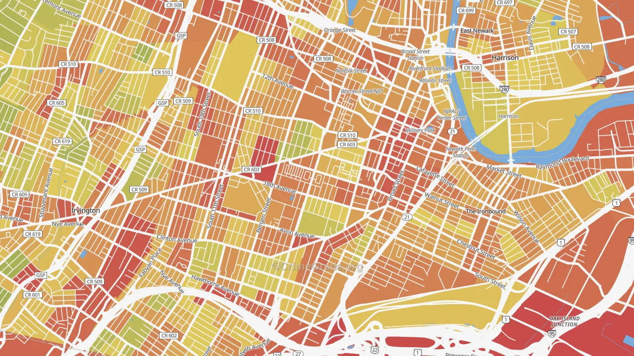Springfield-Belmont, Newark, NJ Map of Vehicle Theft Rates