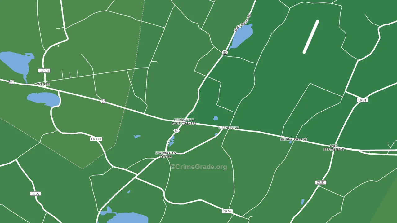 Springfield Center, NY Map of Vehicle Theft Rates