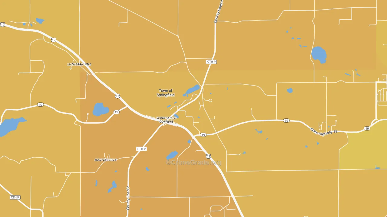 Springfield Corners, WI Map of Vehicle Theft Rates