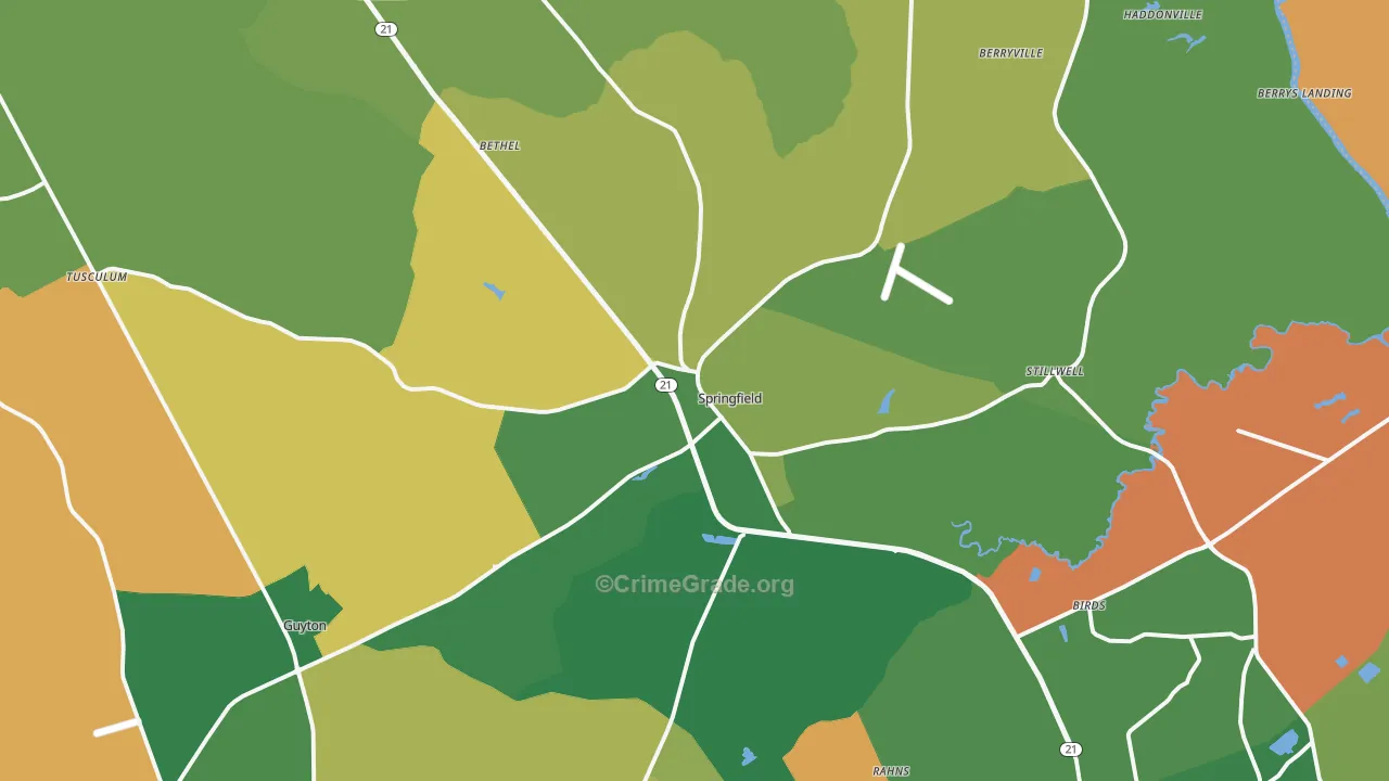 Springfield, GA Map of Vehicle Theft Rates