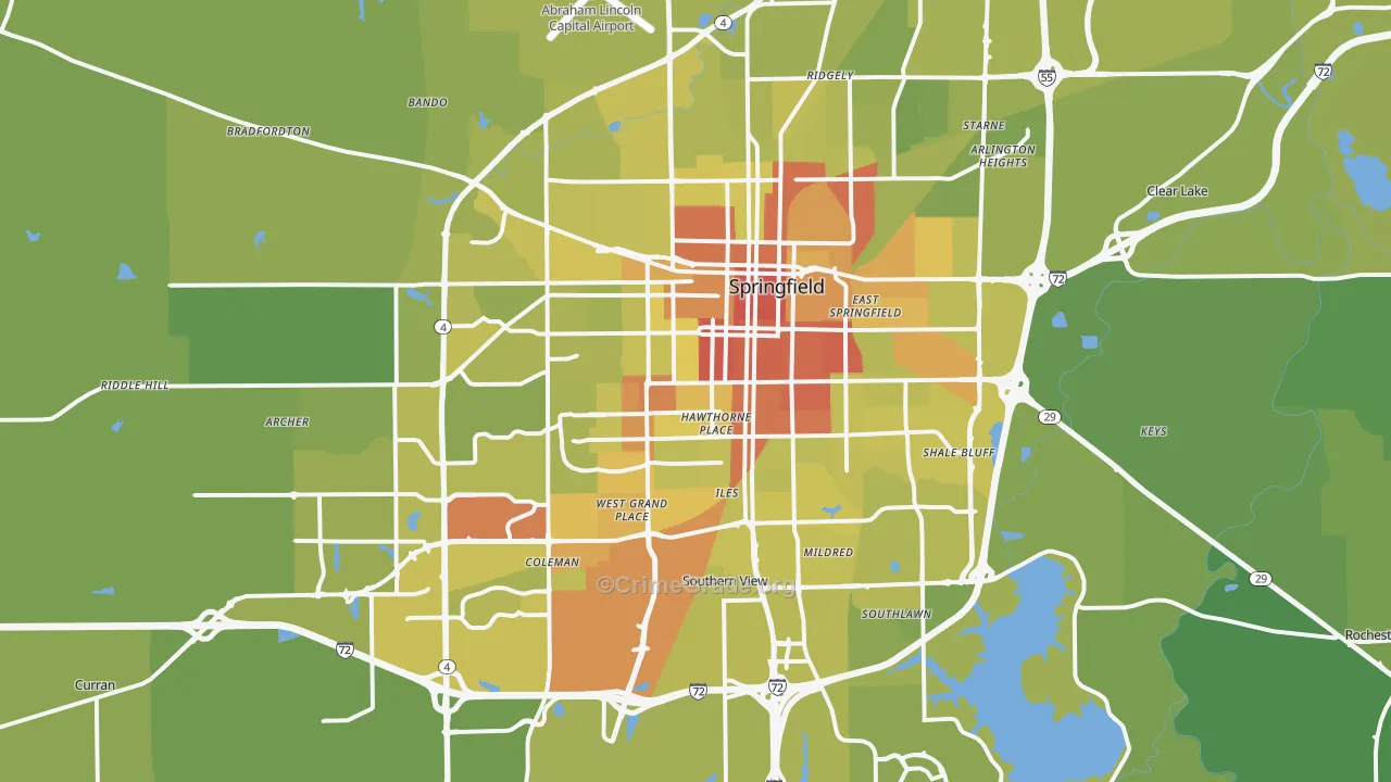 Springfield, IL Map of Vehicle Theft Rates