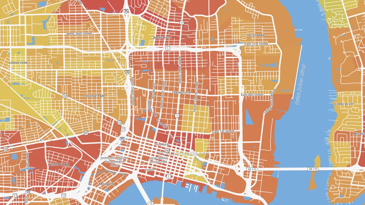 Springfield, Jacksonville, FL Map of Vehicle Theft Rates