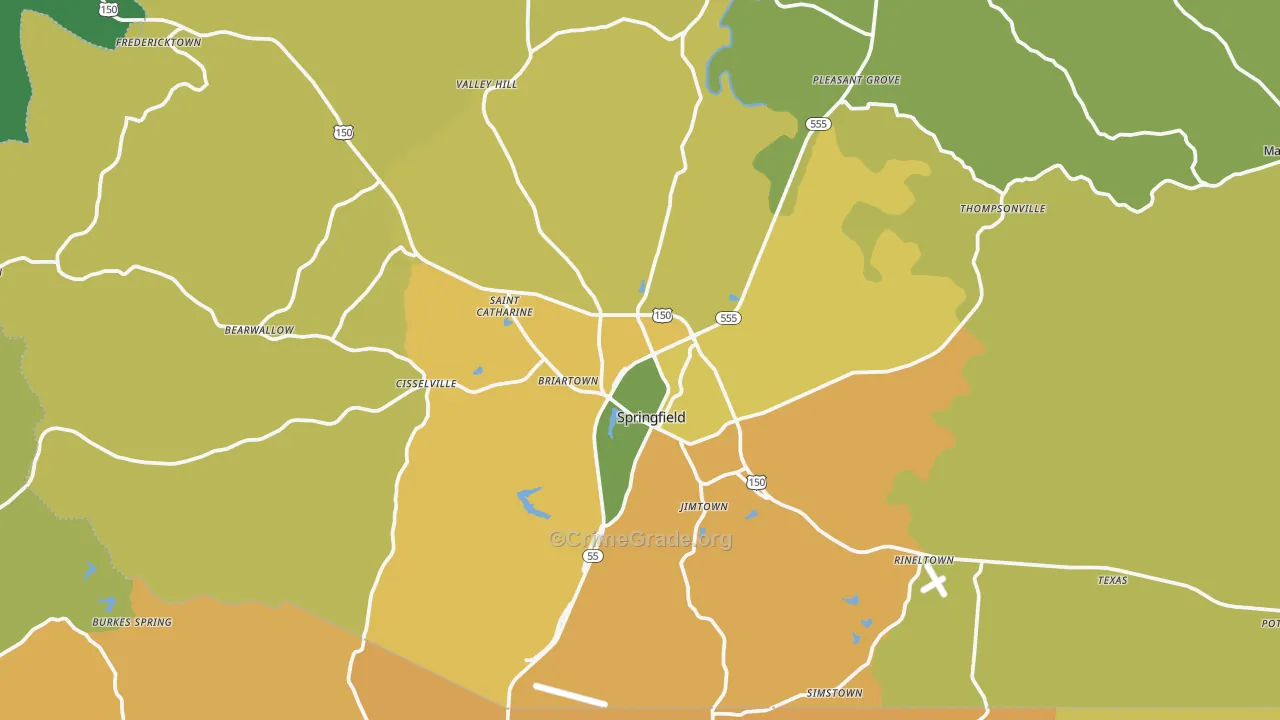 Springfield, KY Map of Vehicle Theft Rates