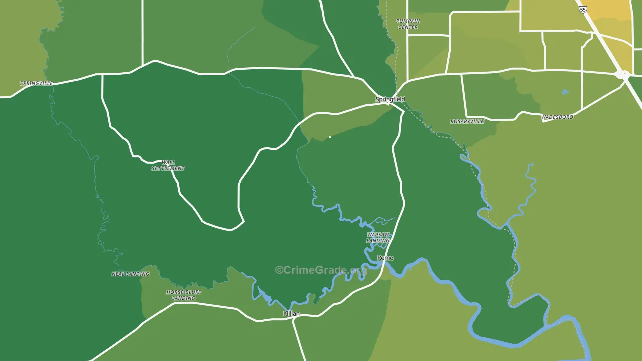 Springfield, LA Map of Vehicle Theft Rates