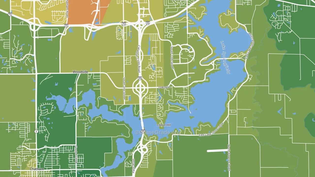 Springfield Lake Shore Improvement, Springfield, IL Map of Vehicle Theft Rates