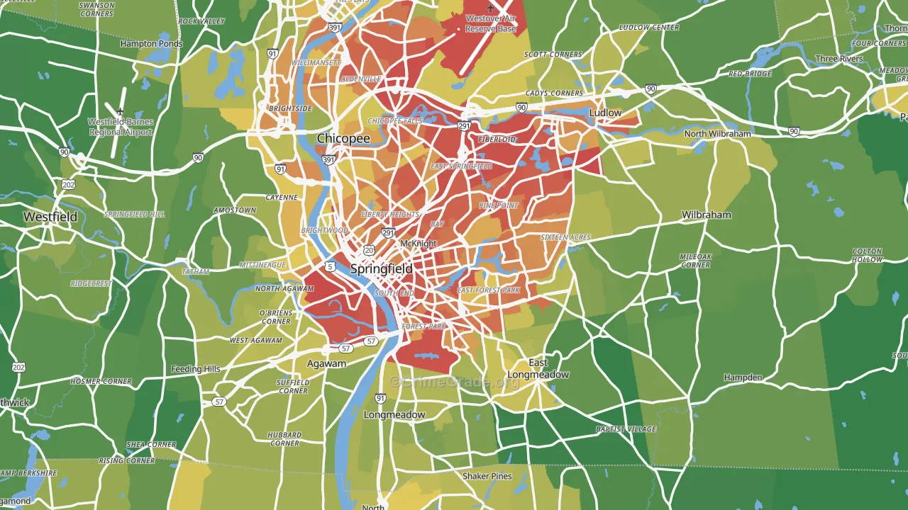 Springfield, MA Map of Vehicle Theft Rates