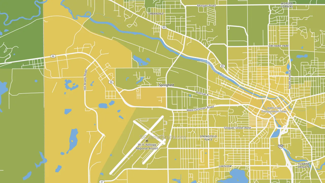 Springfield, MI Map of Vehicle Theft Rates