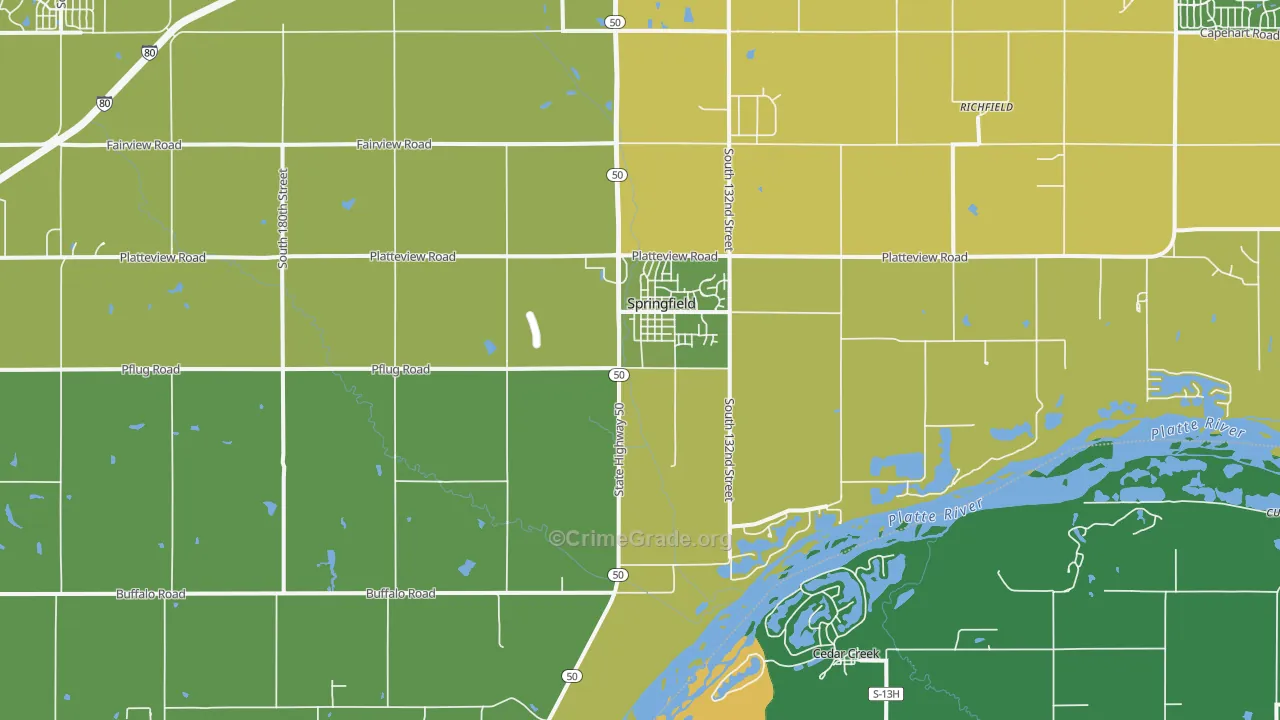 Springfield, NE Map of Vehicle Theft Rates