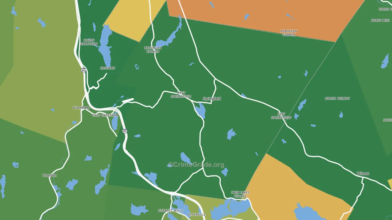 Springfield, NH Map of Vehicle Theft Rates
