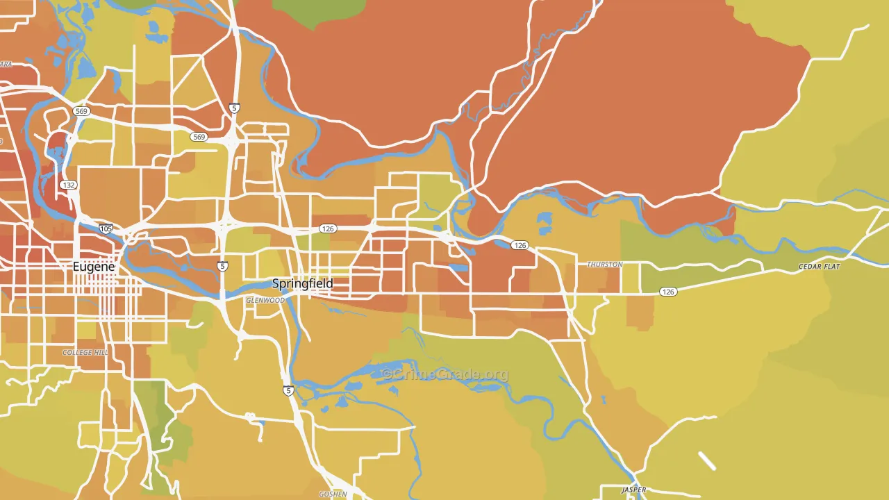 Springfield, OR Map of Vehicle Theft Rates