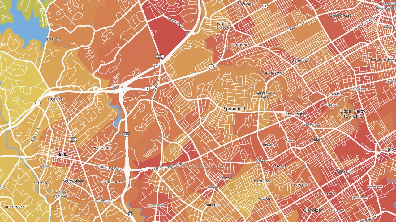 Springfield, PA Map of Vehicle Theft Rates