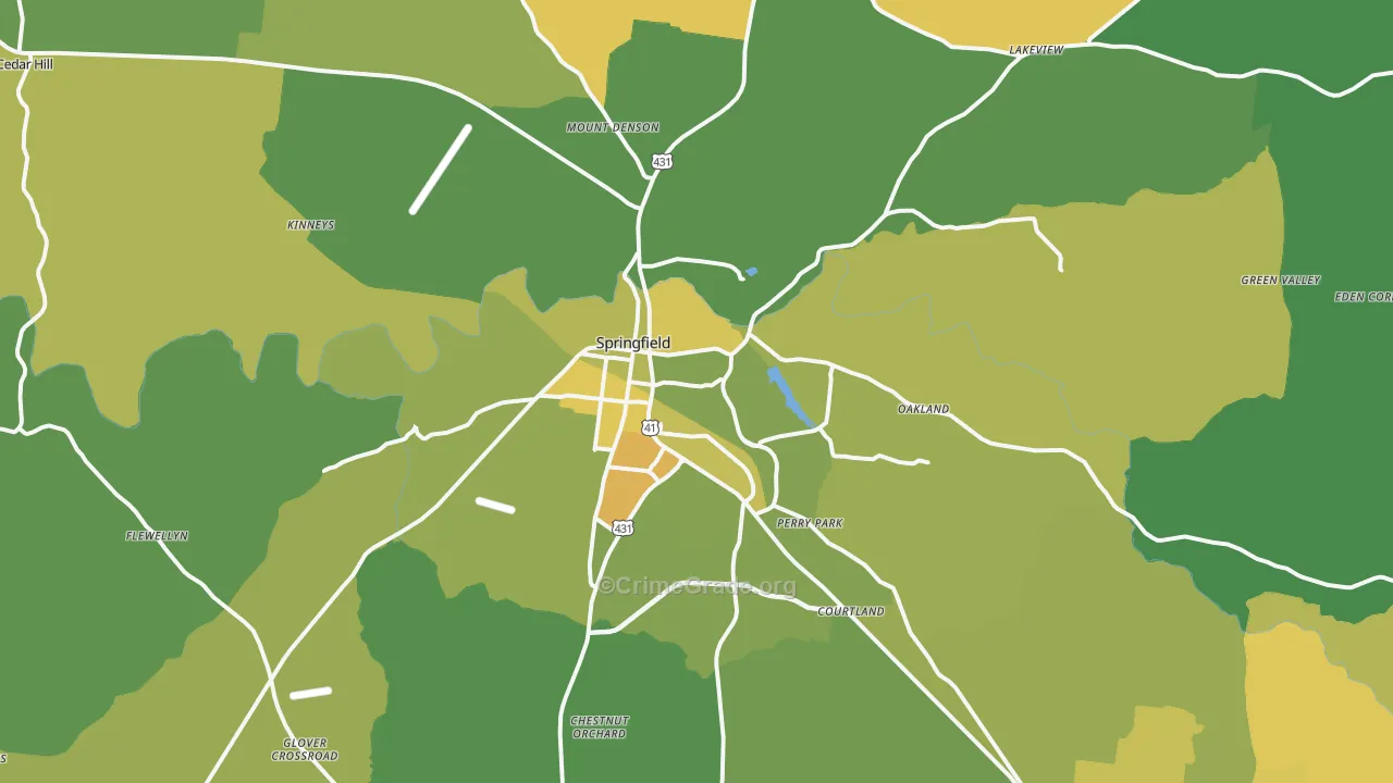 Springfield, TN Map of Vehicle Theft Rates