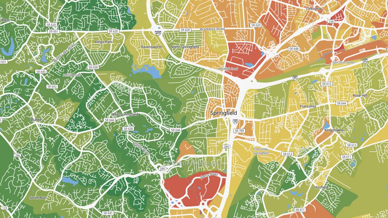 Springfield, VA Map of Vehicle Theft Rates