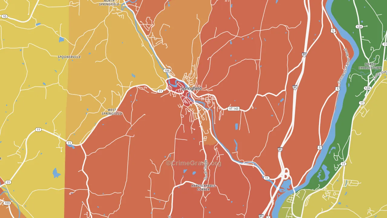 Springfield, VT Map of Vehicle Theft Rates