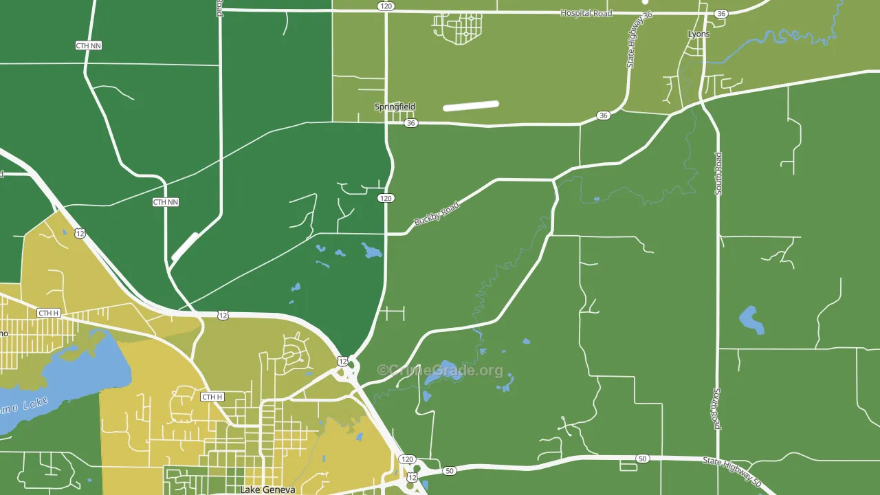Springfield, WI Map of Vehicle Theft Rates