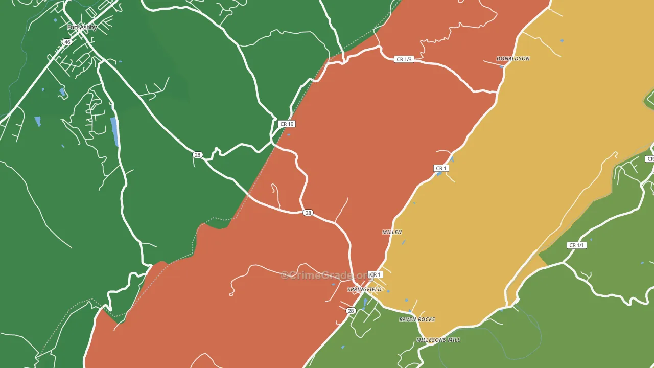 Springfield, WV Map of Vehicle Theft Rates