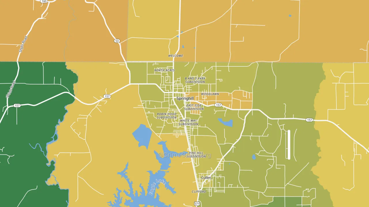 Springhill, LA Map of Vehicle Theft Rates