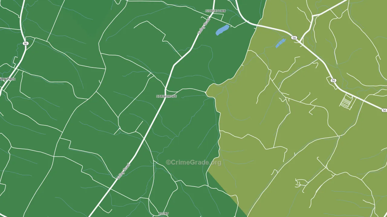 Springhope, PA Map of Vehicle Theft Rates