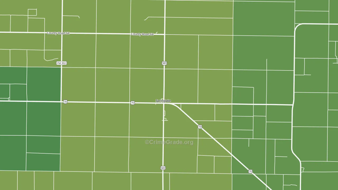 Springlake, TX Map of Vehicle Theft Rates