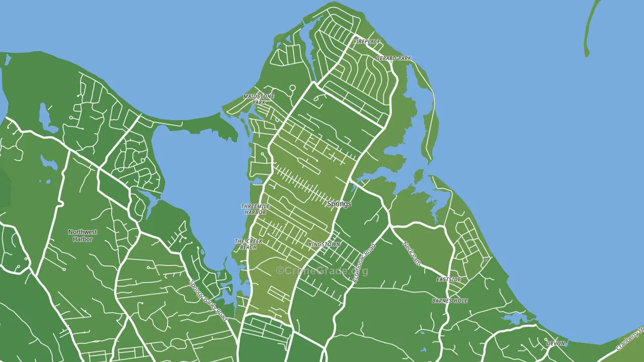 Springs, NY Map of Vehicle Theft Rates