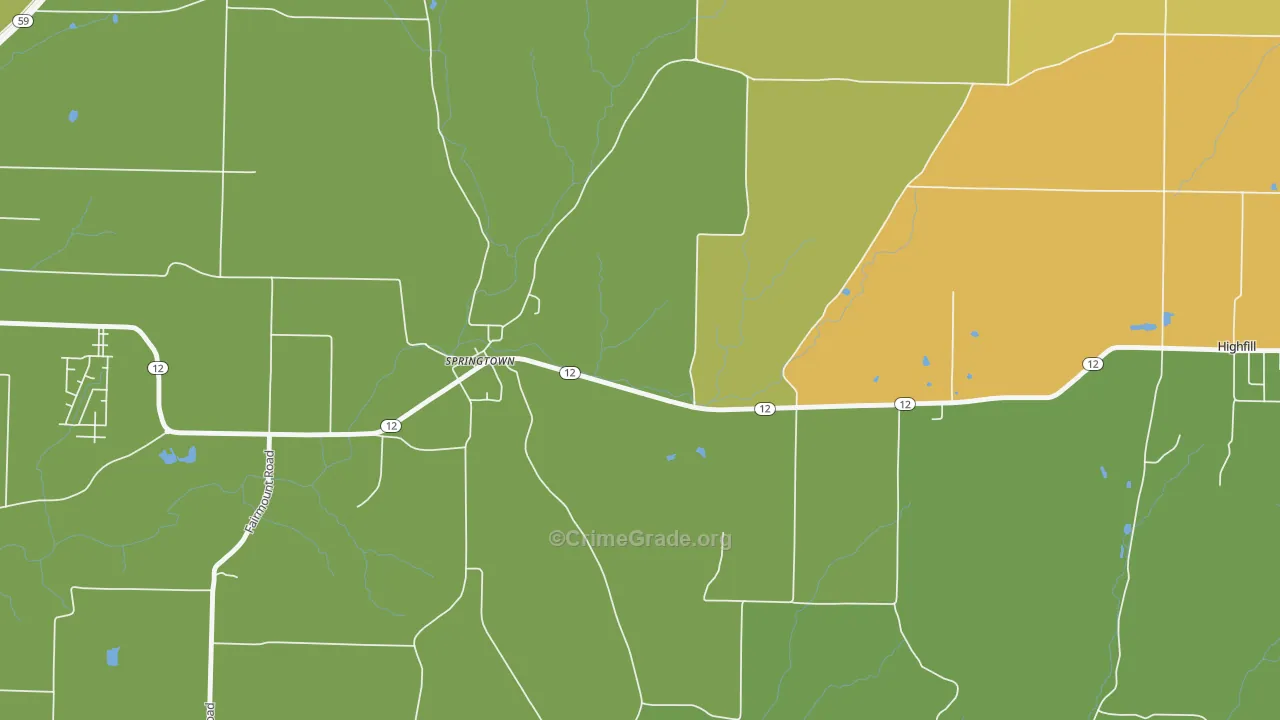 Springtown, AR Map of Vehicle Theft Rates