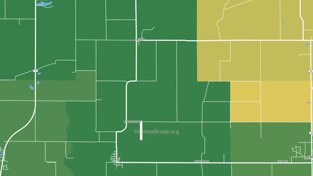 Springtown, IN Map of Vehicle Theft Rates