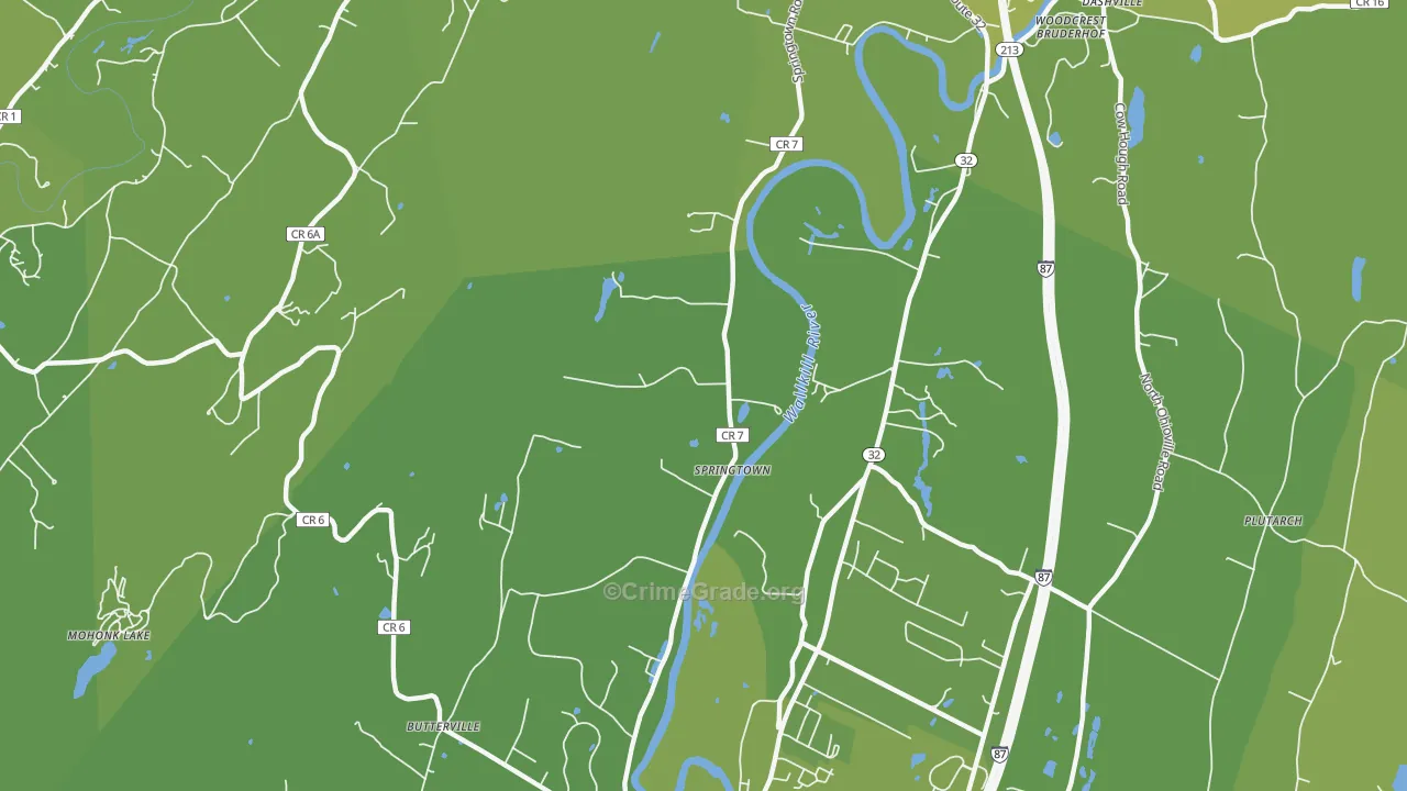 Springtown, NY Map of Vehicle Theft Rates