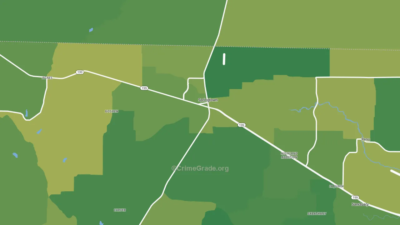 Springtown, TX Map of Vehicle Theft Rates