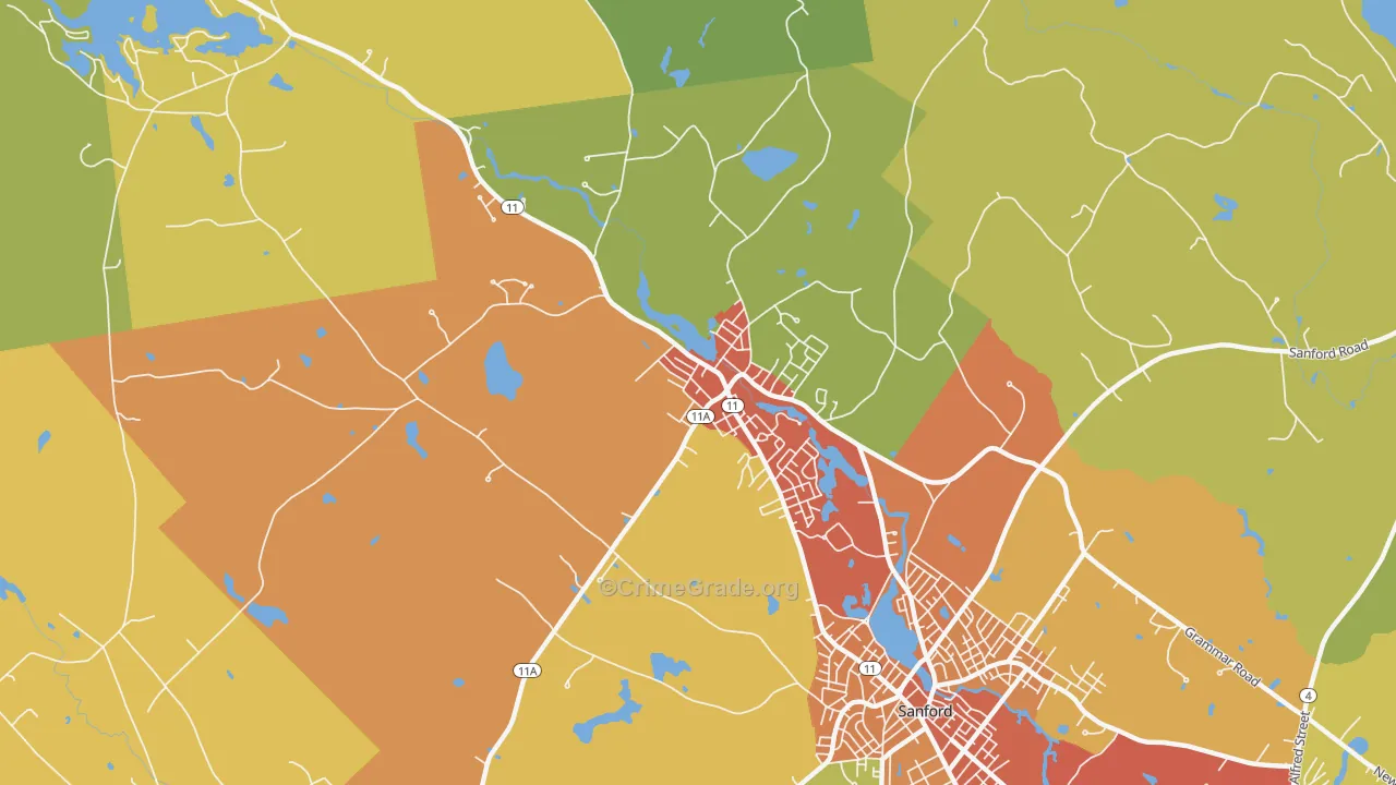 Springvale, ME Map of Vehicle Theft Rates