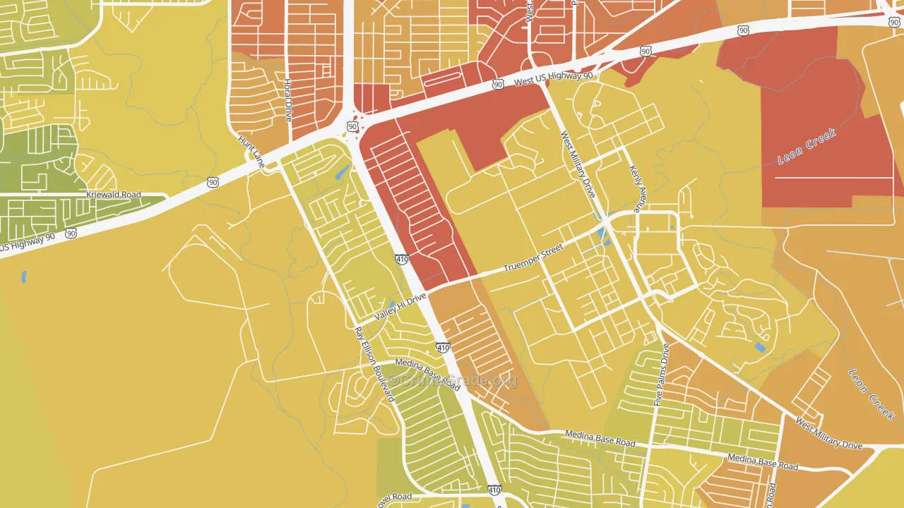 Springvale, San Antonio, TX Map of Vehicle Theft Rates