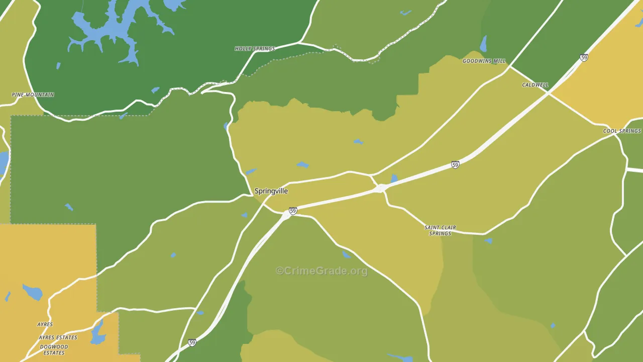Springville, AL Map of Vehicle Theft Rates